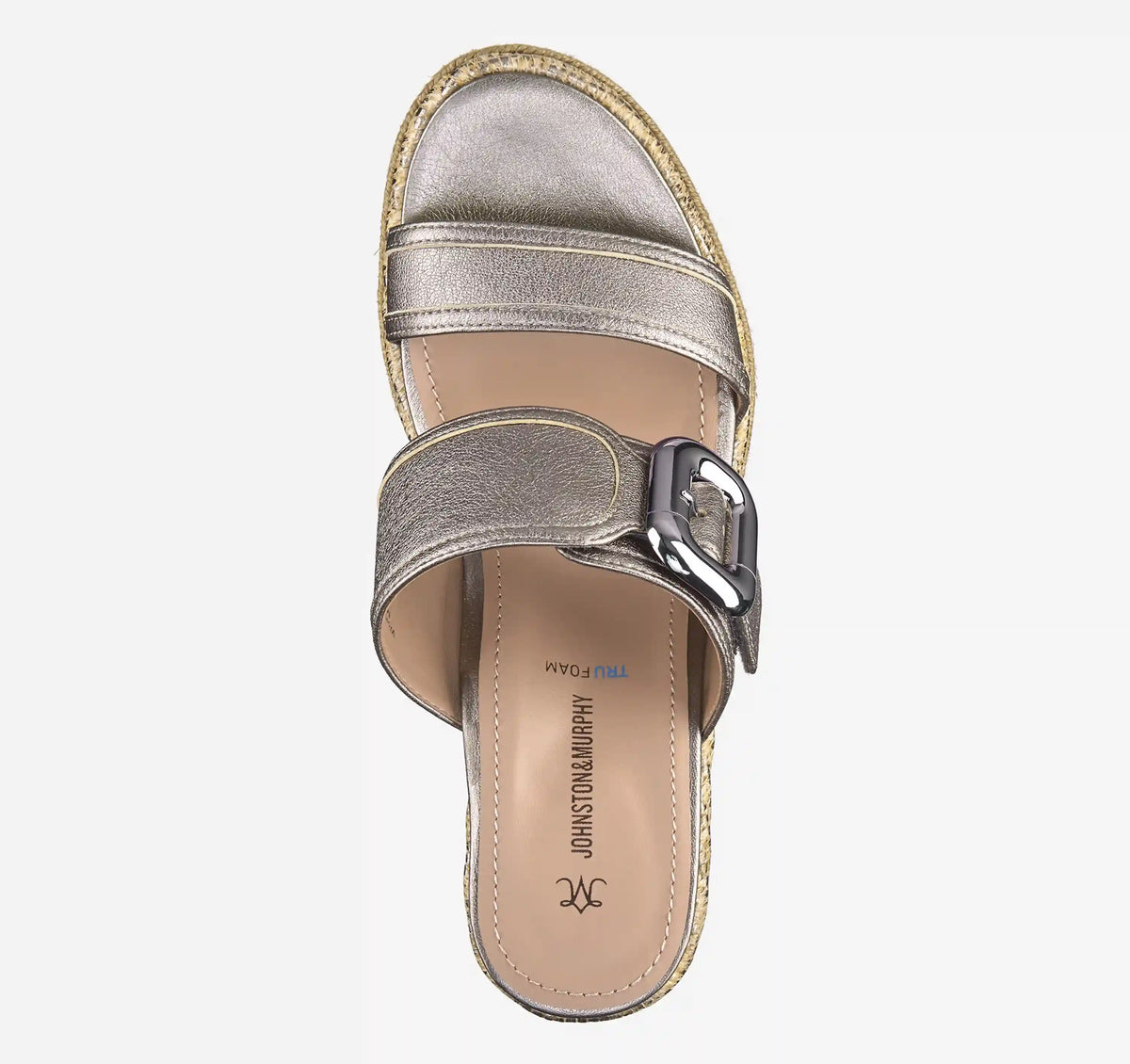 Addison Buckle-Strap Wedge - Light Bronze Metallic Italian Sheepskin