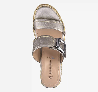 Addison Buckle-Strap Wedge - Light Bronze Metallic Italian Sheepskin