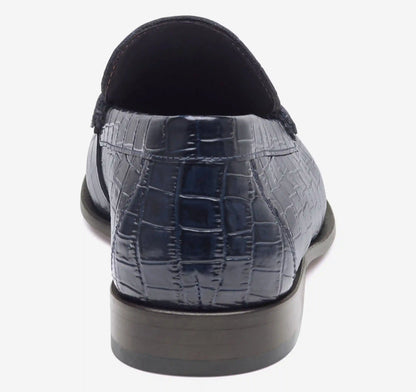 Humphrey Bit Loafer - Navy Croc-Embossed Full-Grain Leather