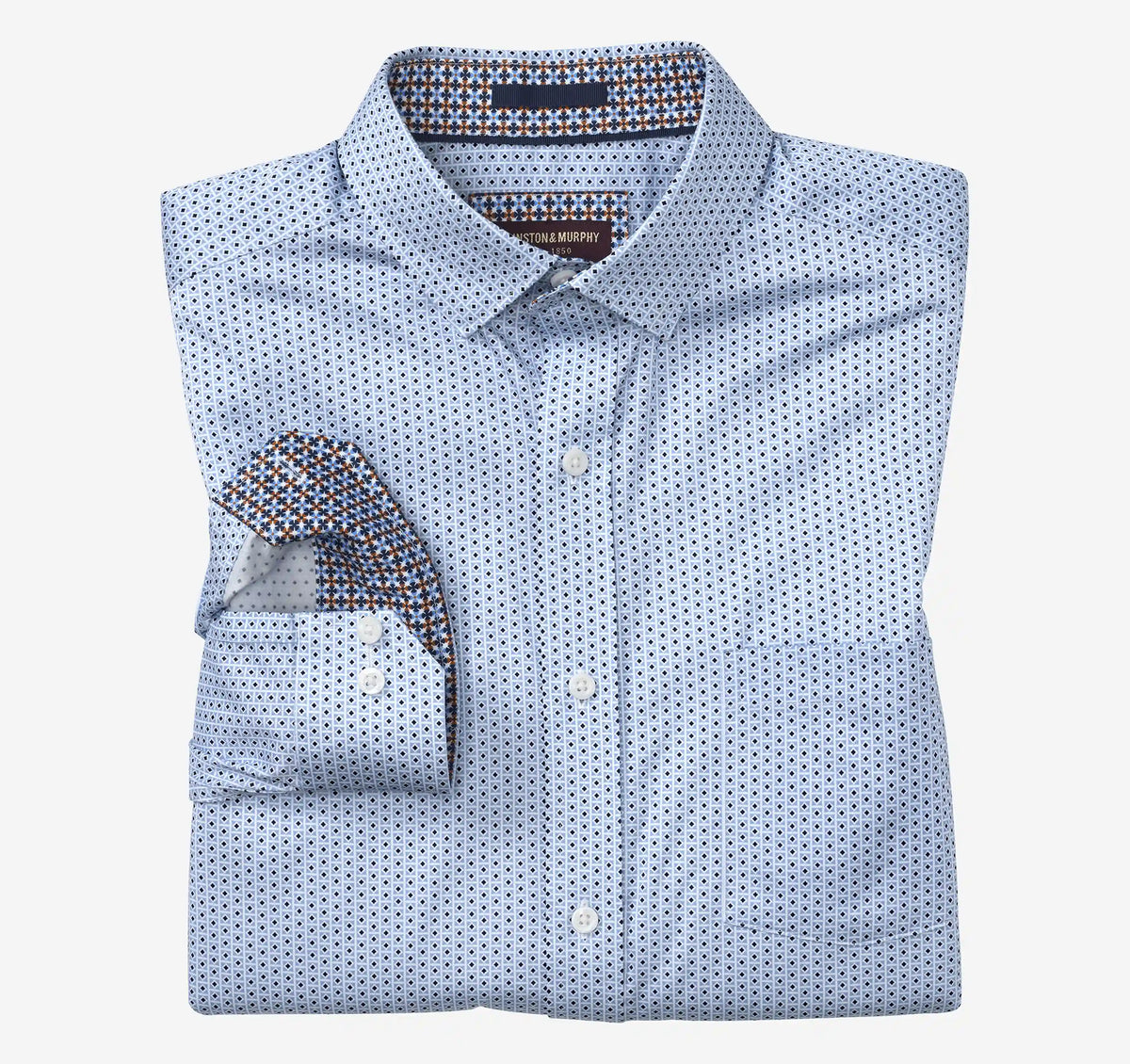 Printed Cotton Shirt - Blue Diamond Tile