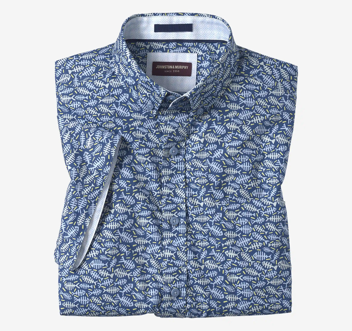 Printed Cotton Short-Sleeve Shirt - Navy Fishbone