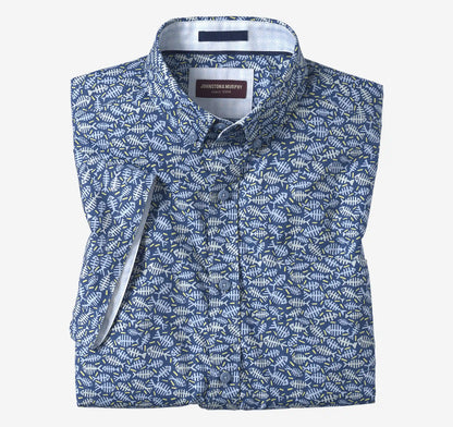 Printed Cotton Short-Sleeve Shirt - Navy Fishbone