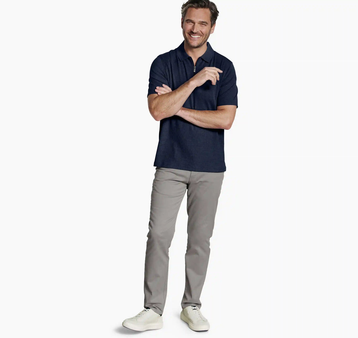 Finn Ribbed Zip Polo - Navy