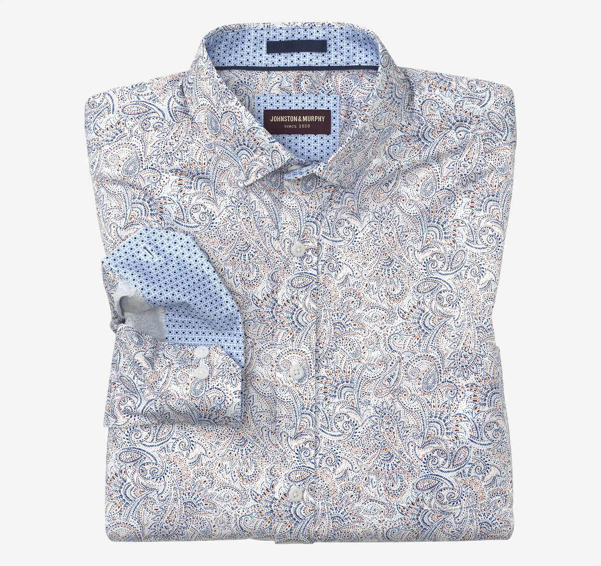 Logan Printed Long-Sleeve Shirt - White Dotted Paisley