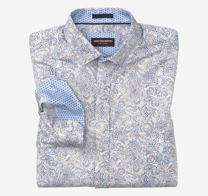 Logan Printed Long-Sleeve Shirt - White Dotted Paisley