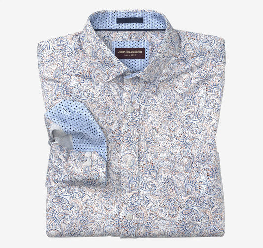Logan Printed Long-Sleeve Shirt - White Dotted Paisley