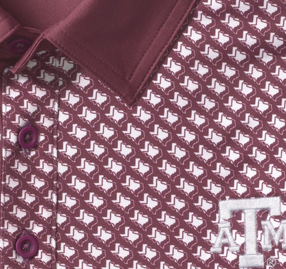 Collegiate XC+™ State Print Polo - Texas A&M - Maroon