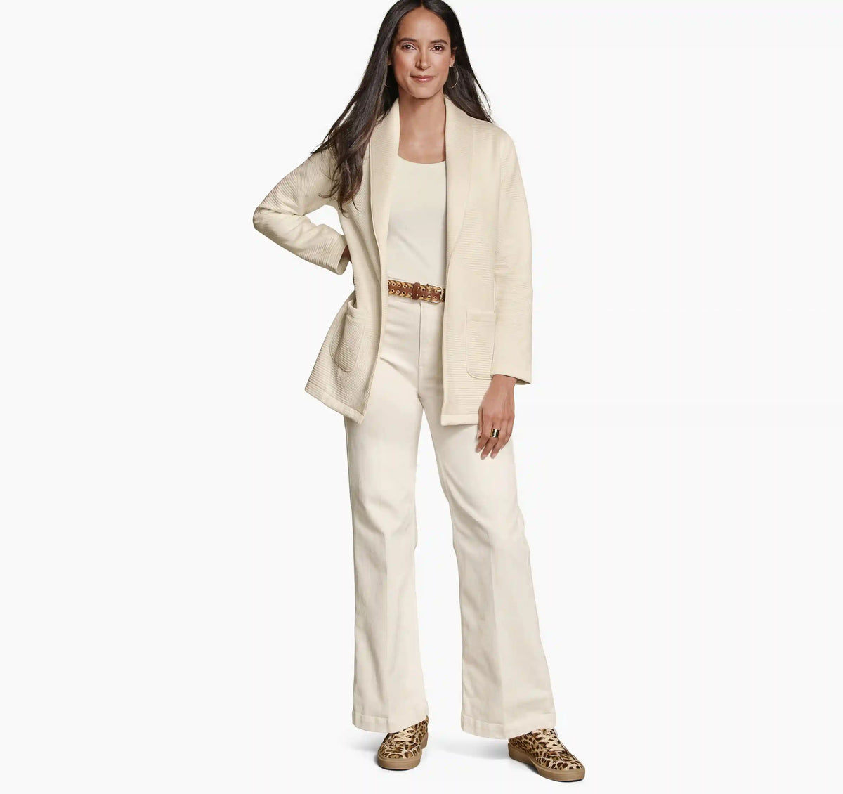 Diagonal Quilted Shawl-Collar - Cream