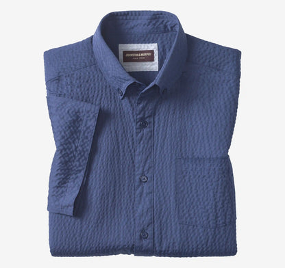Leland Seersucker Short-Sleeve Shirt - Navy