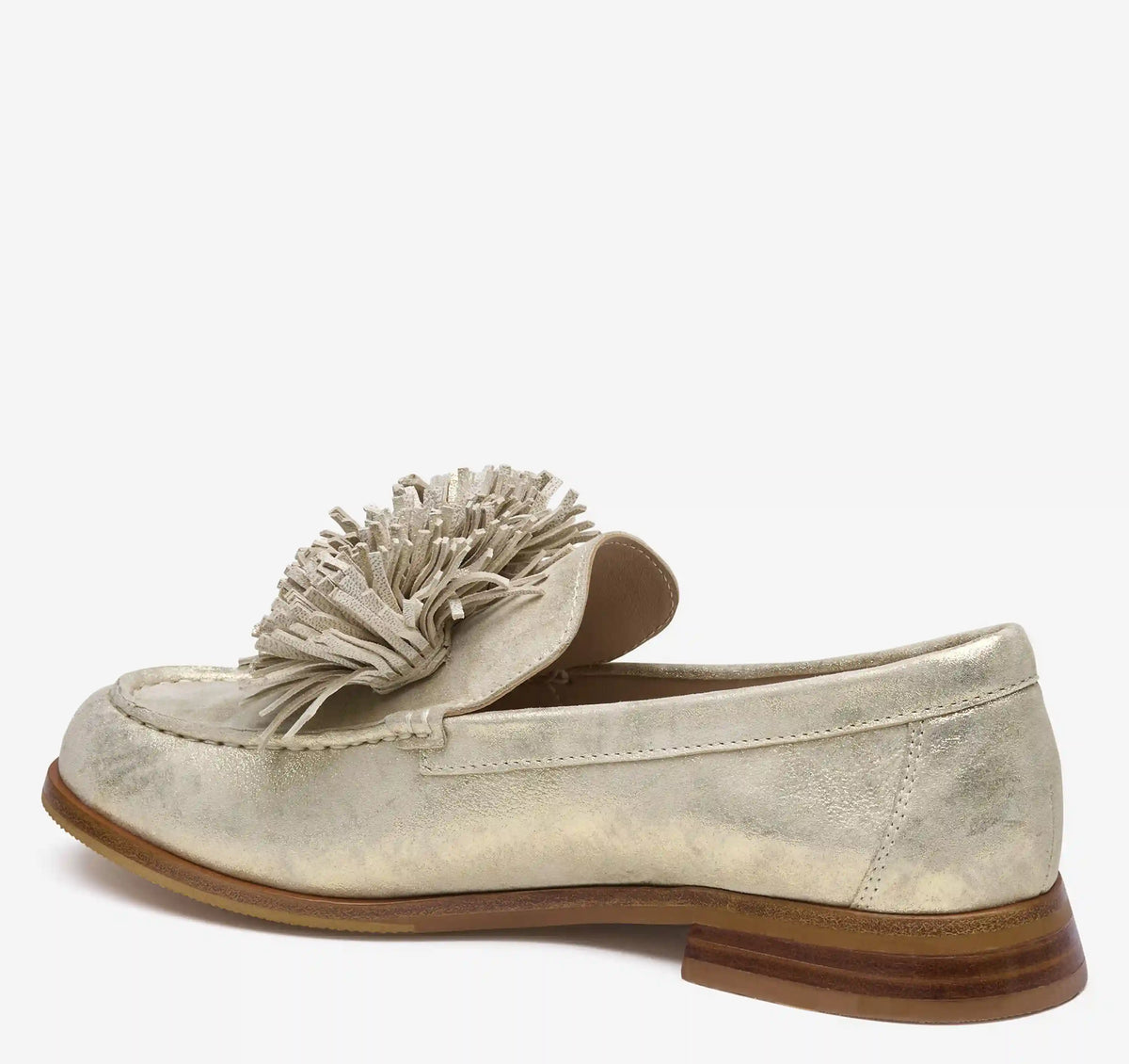 Gillian Pom-Pom Loafer - Gold Metallic Kid Suede