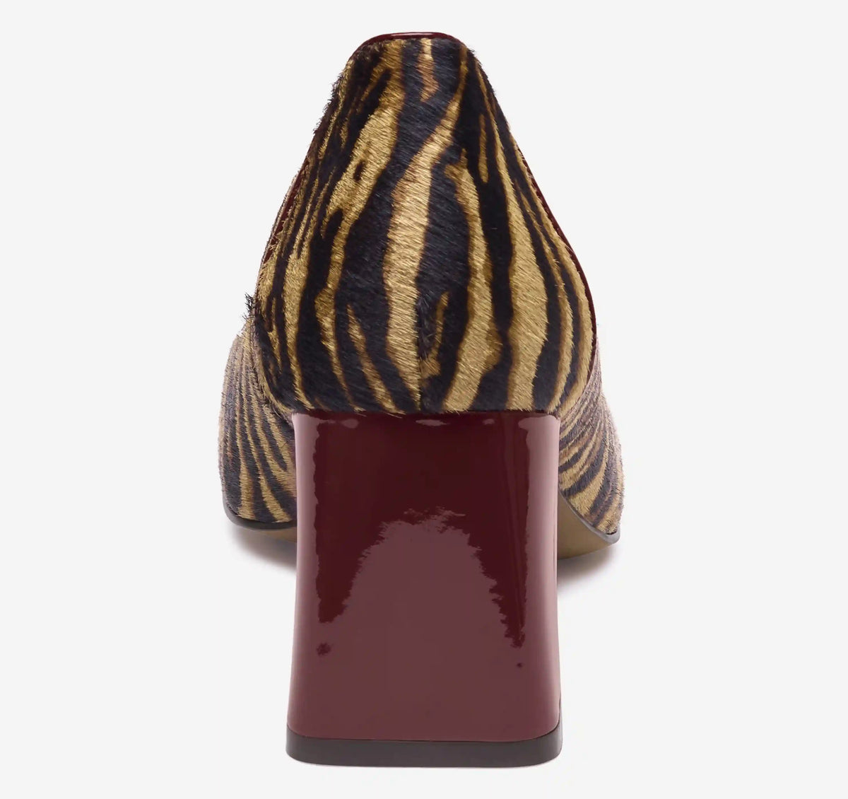 Whitney Pump - Beige/Brown Zebra-Print Haircalf/Red Patent Leather