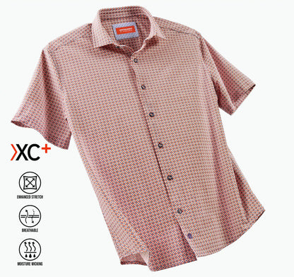 XC+™ Motion Short-Sleeve Print Knit Shirt - Orange Quad Grid