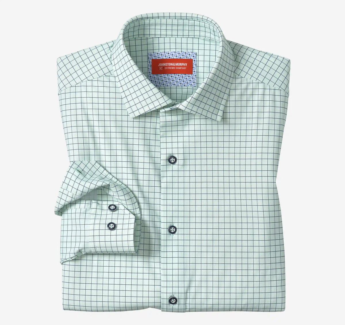 XC+™ Motion Long-Sleeve Dress Knit Shirt - Green Windowpane