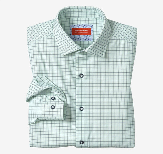 XC+™ Motion Long-Sleeve Dress Knit Shirt - Green Windowpane