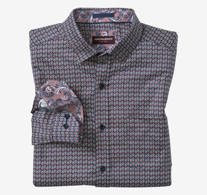 Printed Cotton Shirt - Navy/Burgundy Martini