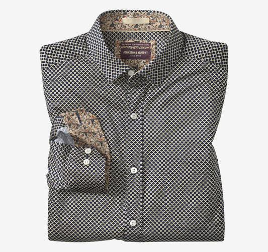 Printed Cotton Shirt - Black Diamond Grid