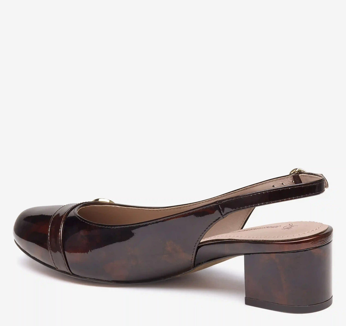 Sienna Button Slingback - Dark Brown Brushed Italian Patent Leather
