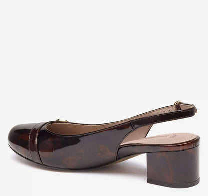 Sienna Button Slingback - Dark Brown Brushed Italian Patent Leather