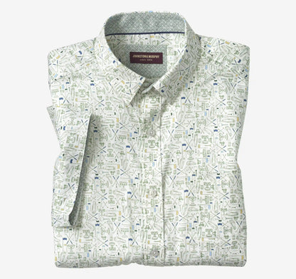 Logan Printed Short-Sleeve Shirt - White/Sage Tee Time