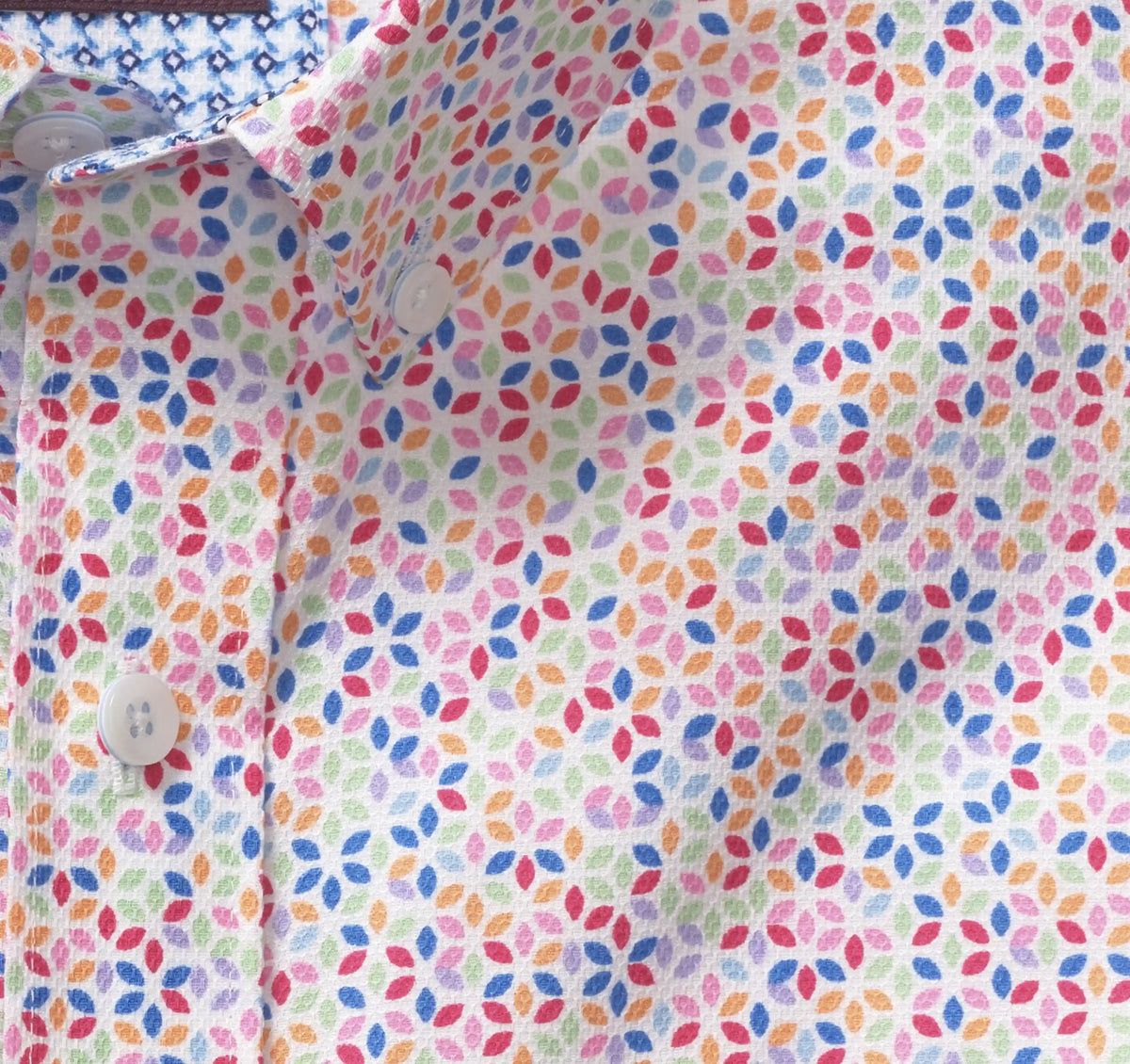 Textured Cotton Short-Sleeve Shirt - White Multi Geo Petal