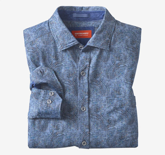 XC+™ Motion Long-Sleeve Print Knit Shirt - Blue/Navy Paisley