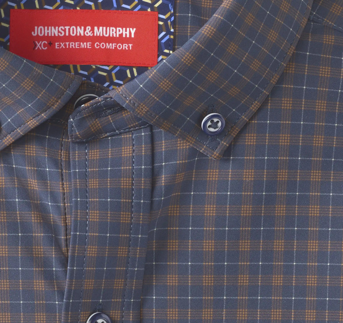 XC+™ Motion Long-Sleeve Sport Knit Shirt - Navy/Rust Tattersall