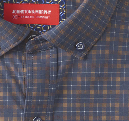 XC+™ Motion Long-Sleeve Sport Knit Shirt - Navy/Rust Tattersall