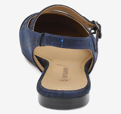Claire Mary Jane Slingback - Navy Italian Plaid Fabric/Black Patent Leather