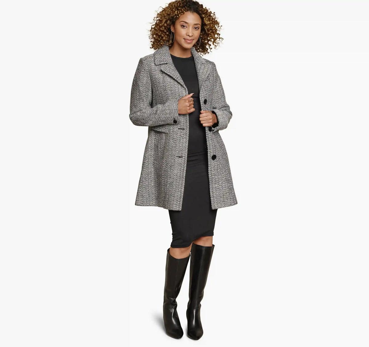Tweed Coat - White/Black