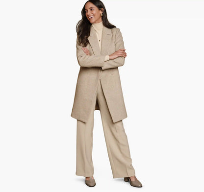 Wool-Blend Coat with Removable Knit Collar - Natural