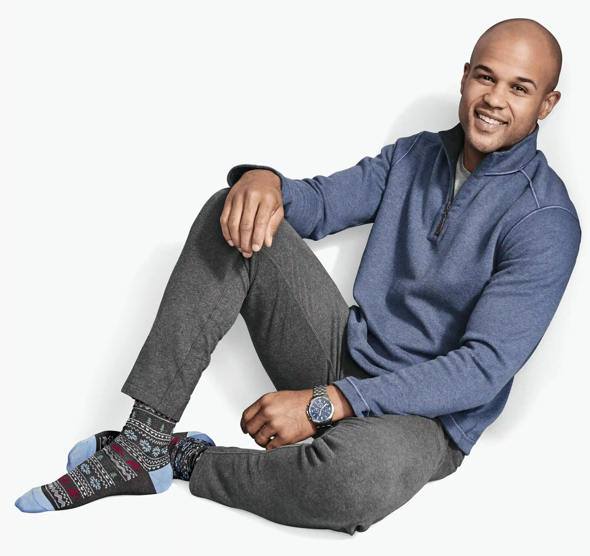 Reversible Solid Quarter-Zip - Blue/Light Gray