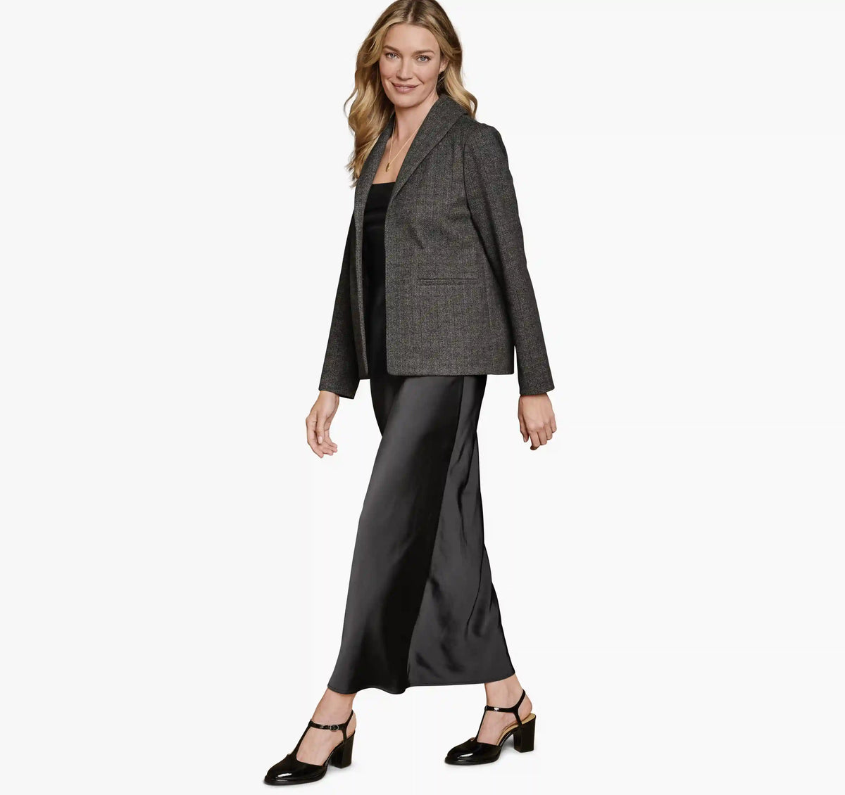 Shawl-Collar Knit Blazer - Charcoal
