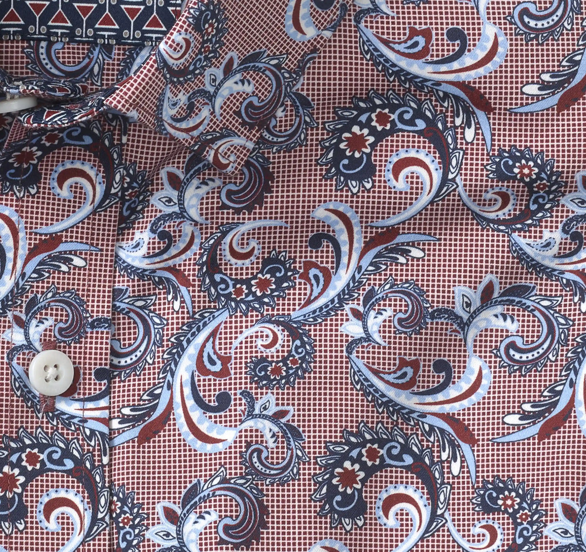 Logan Printed Long-Sleeve Shirt - Burgundy Checkered Paisley