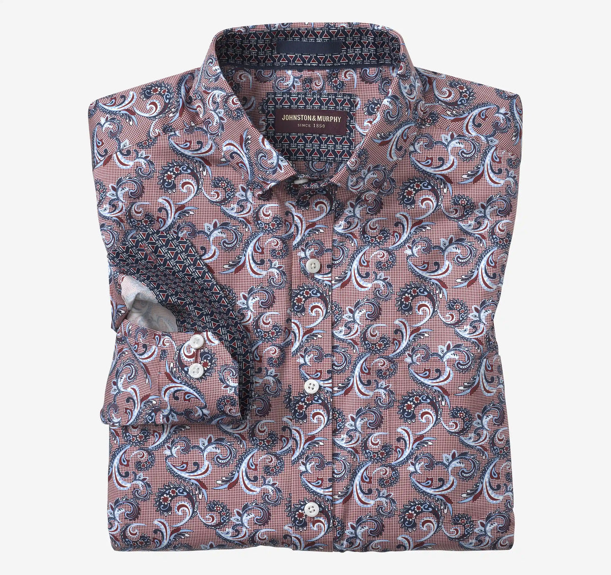 Logan Printed Long-Sleeve Shirt - Burgundy Checkered Paisley