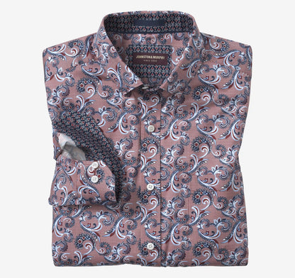 Logan Printed Long-Sleeve Shirt - Burgundy Checkered Paisley