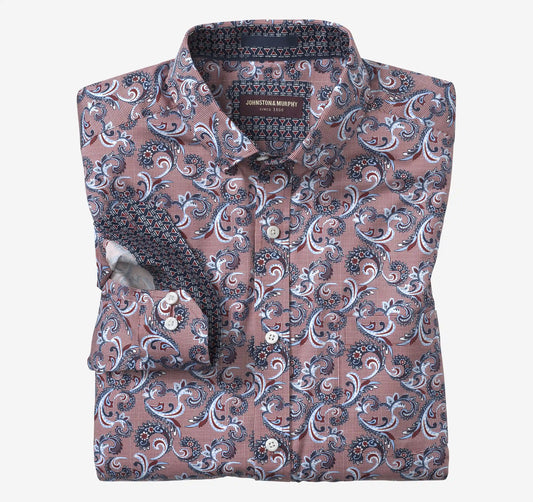 Logan Printed Long-Sleeve Shirt - Burgundy Checkered Paisley