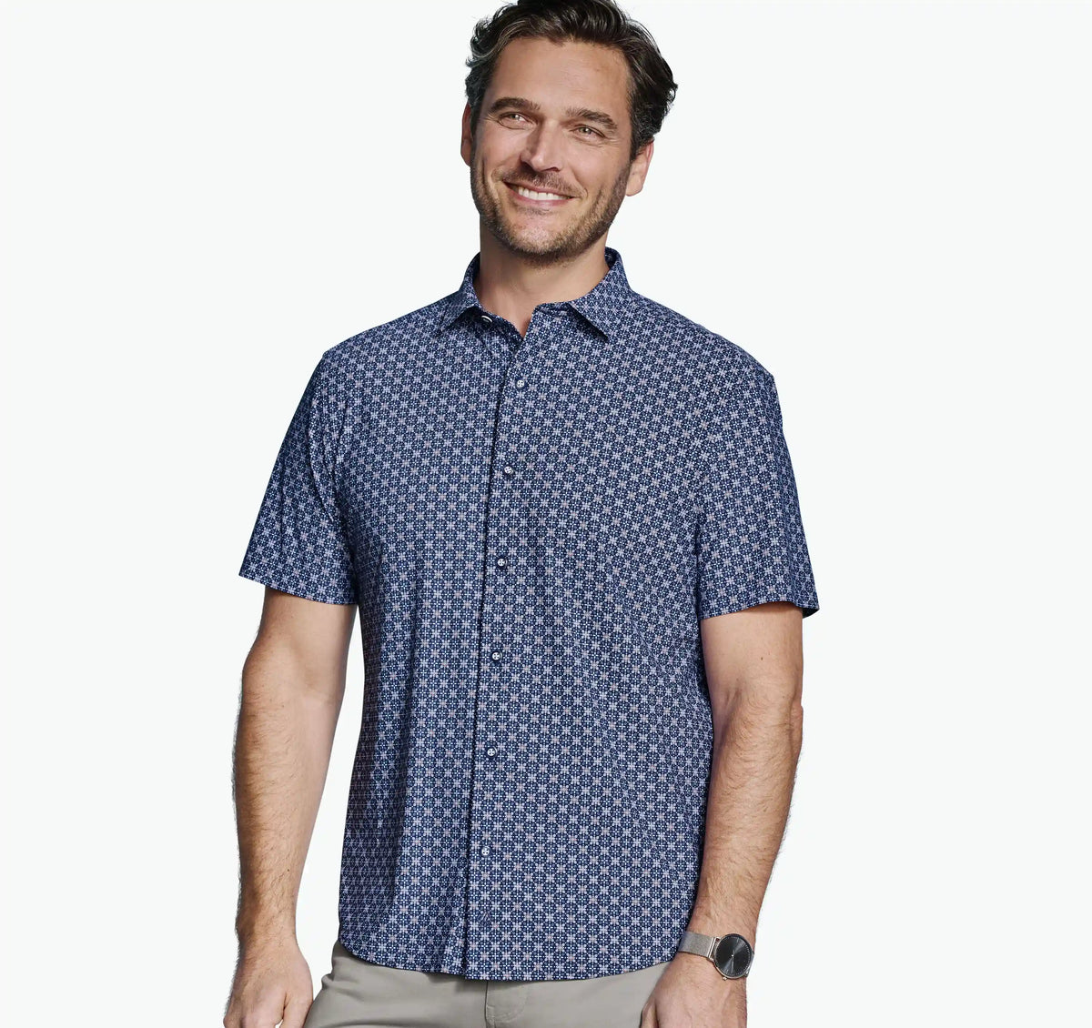 XC+™ Motion Short-Sleeve Print Knit Shirt - Navy Petal