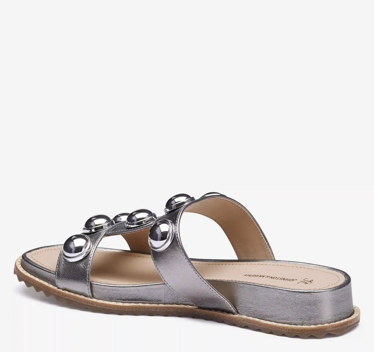 Chandler Embellished Slide - Pewter Metallic Sheepskin