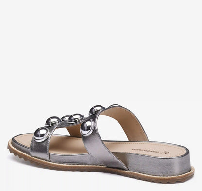 Chandler Embellished Slide - Pewter Metallic Sheepskin