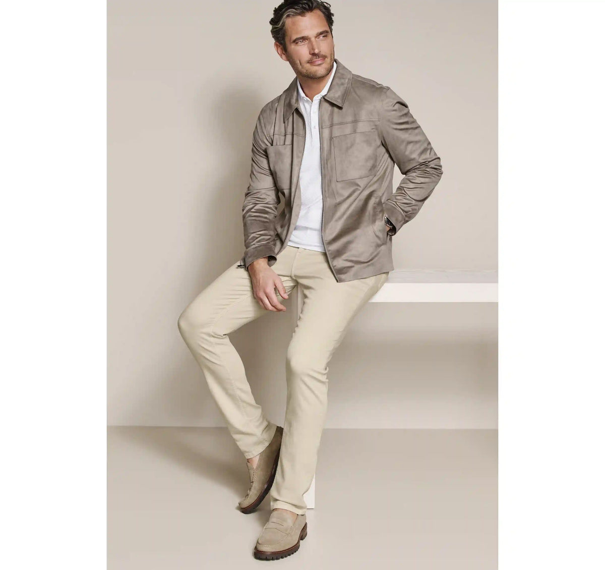 Faux-Suede Full-Zip Jacket - Taupe