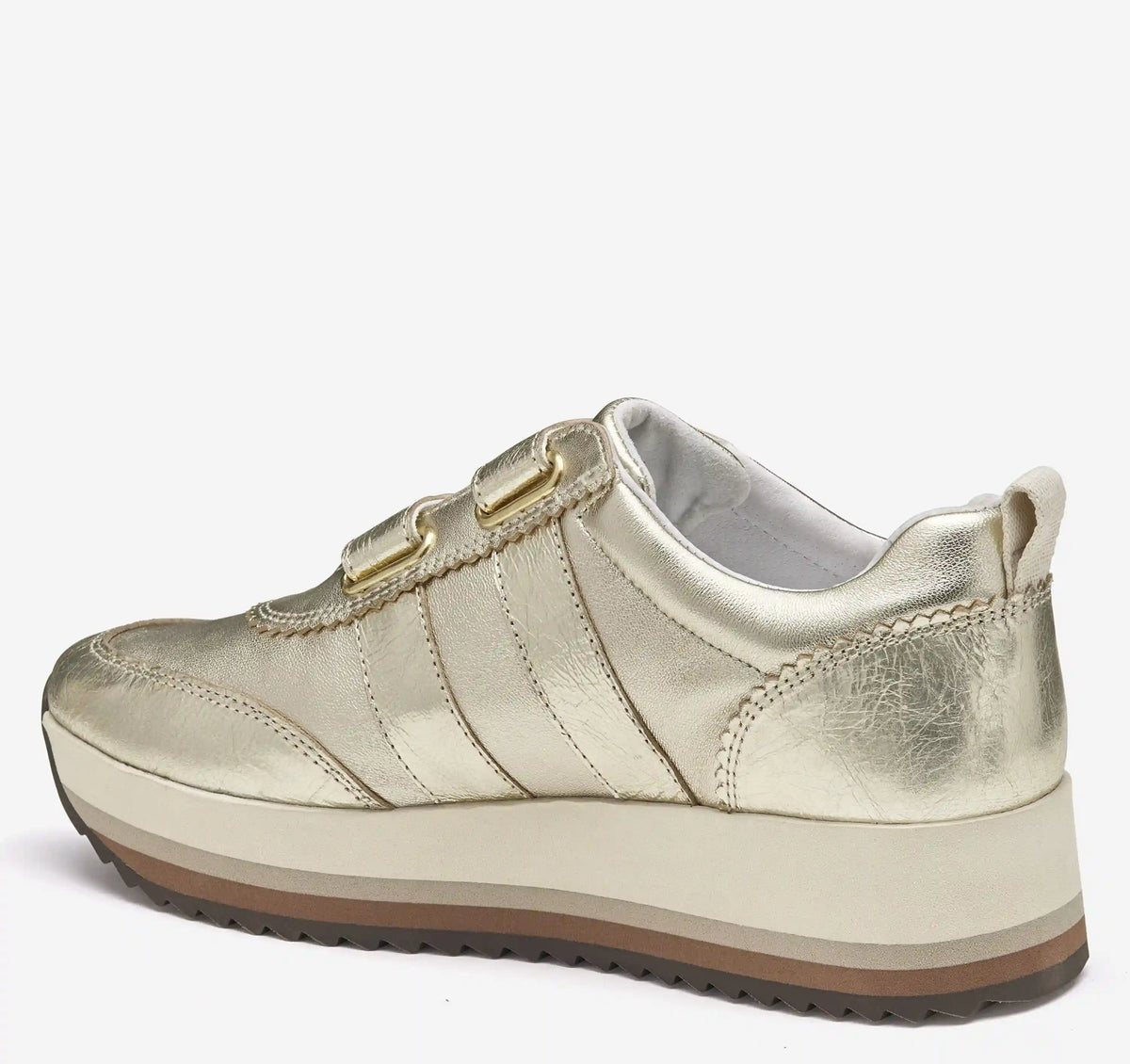 Gracie Double-Strap Sneaker - Gold Italian Metallic Sheepskin/Crinkled Sheepskin