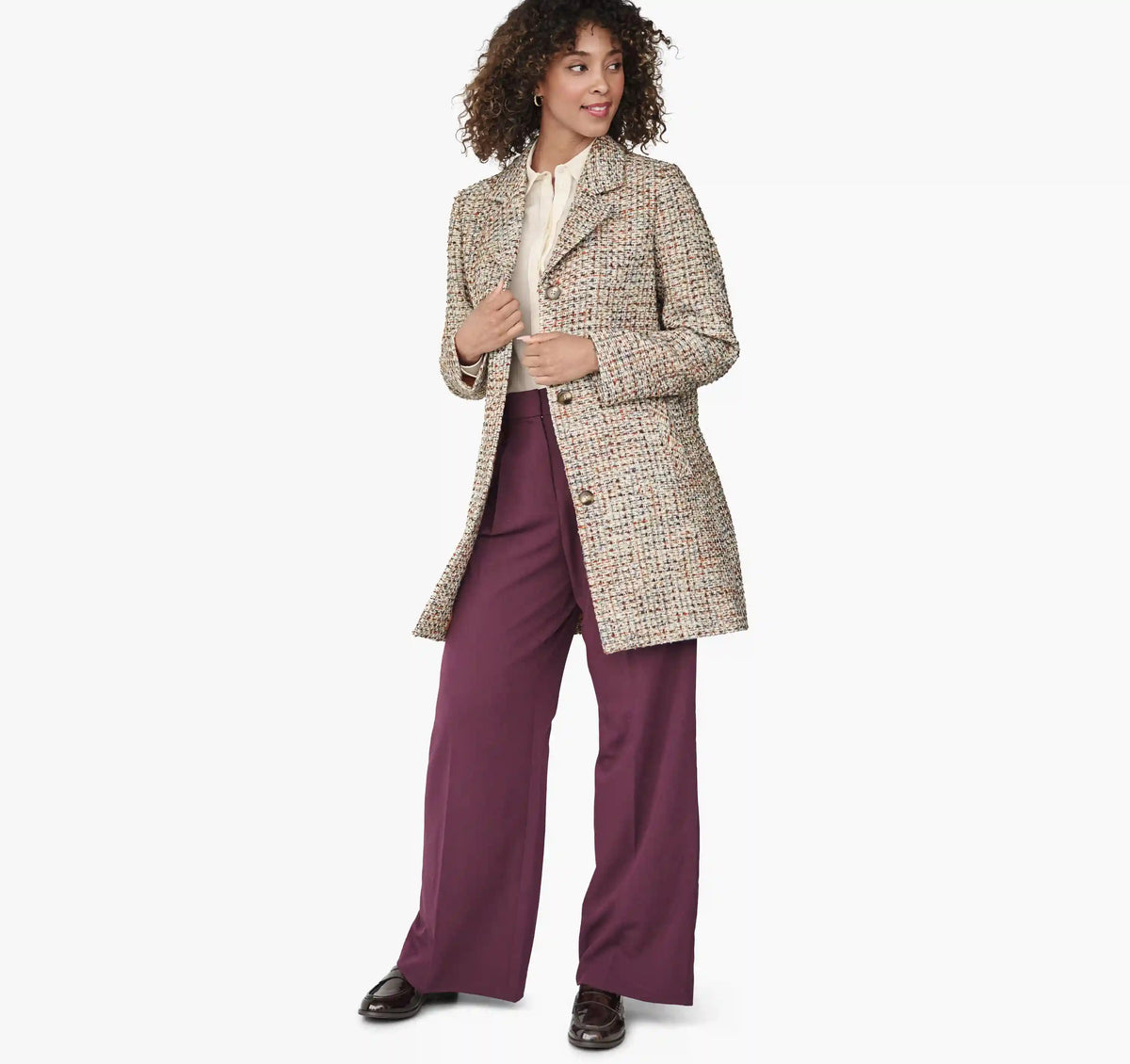 Notched-Collar Coat - Multi Tweed