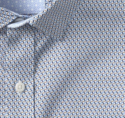 Logan Printed Long-Sleeve Shirt - Navy/Brown Triangle Grid