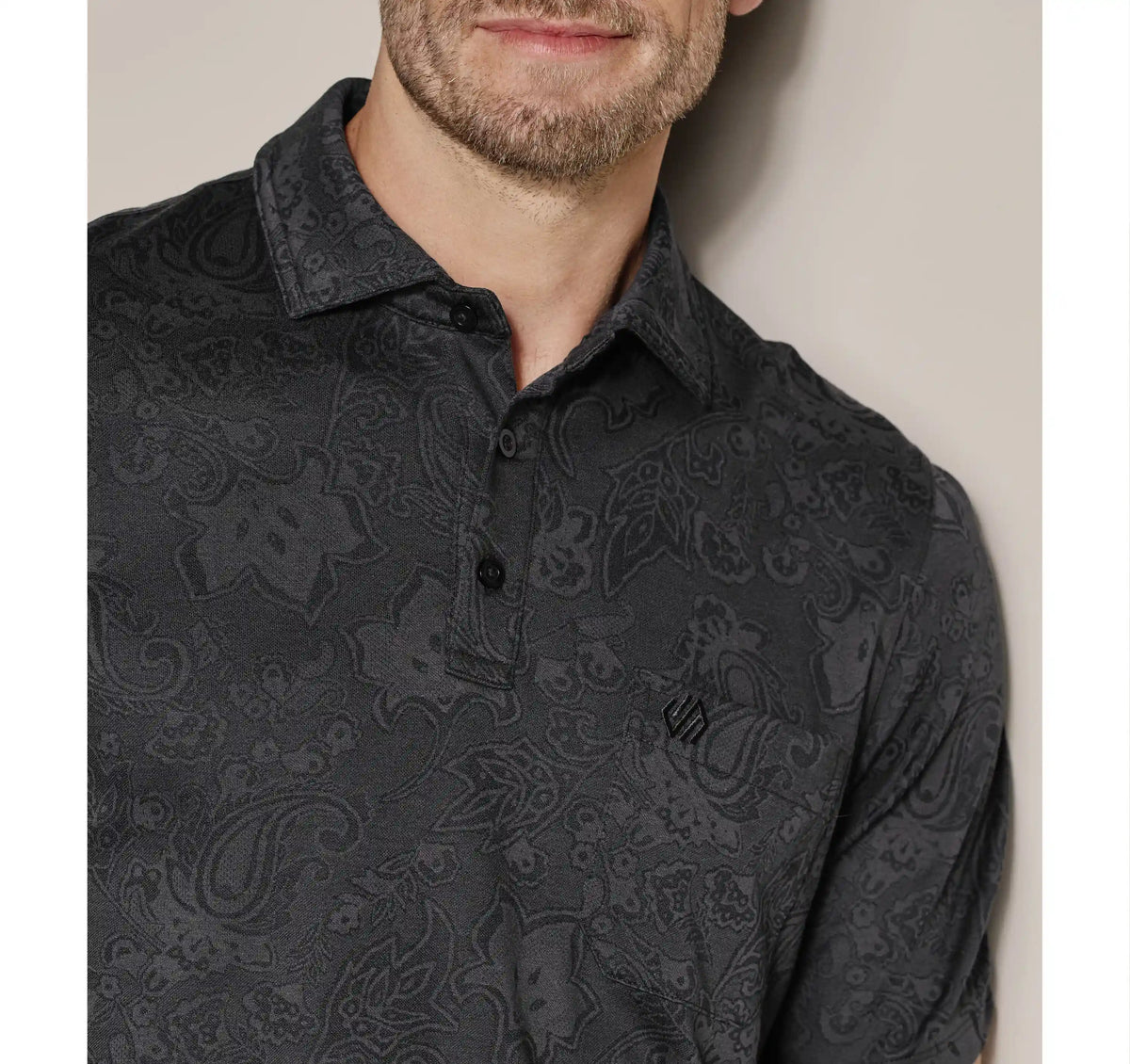 Evans Jacquard Polo - Black Paisley