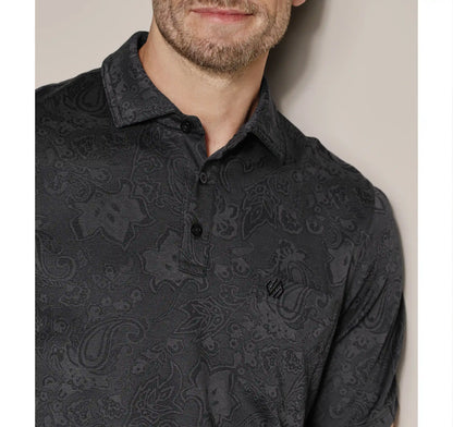 Evans Jacquard Polo - Black Paisley
