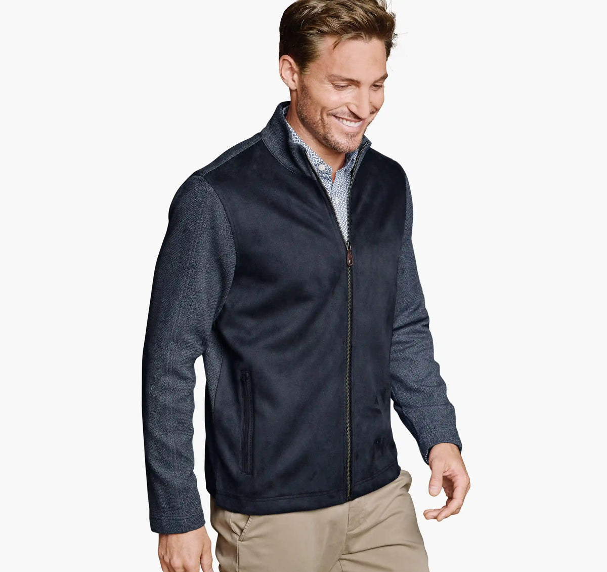 Faux-Suede Full-Zip - Navy