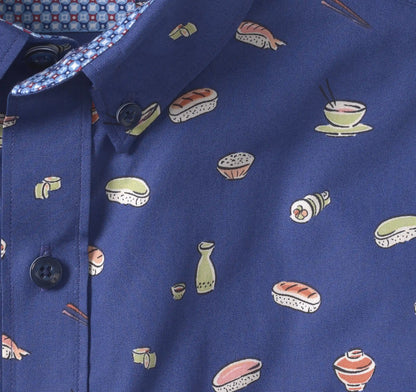 Printed Cotton Short-Sleeve Shirt - Navy Sushi