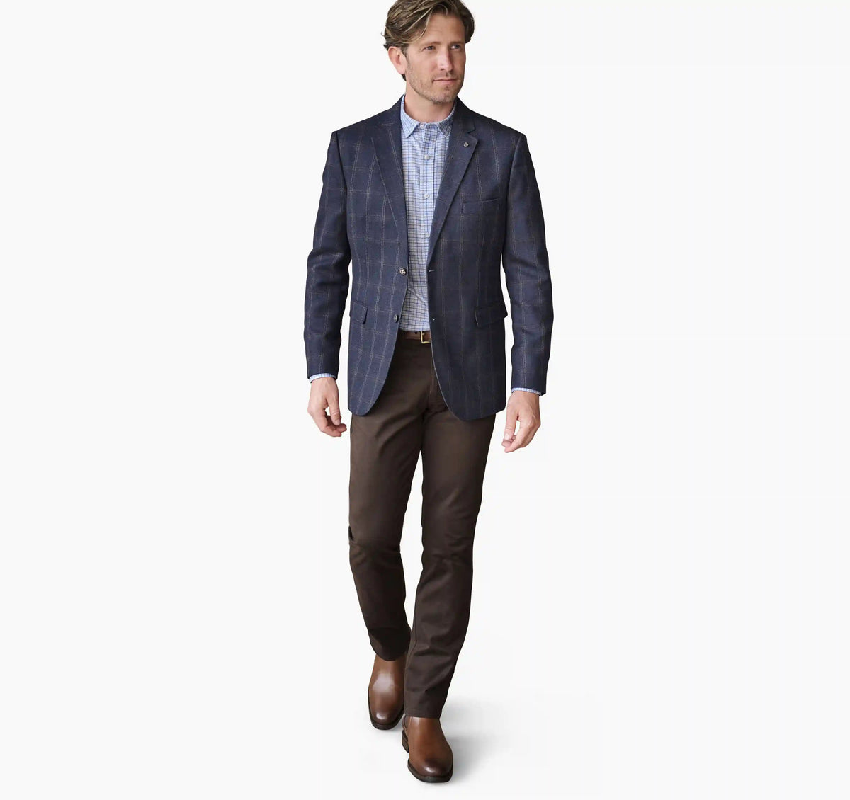 Townsend Dress Wool Blazer - Navy Brown Plaid