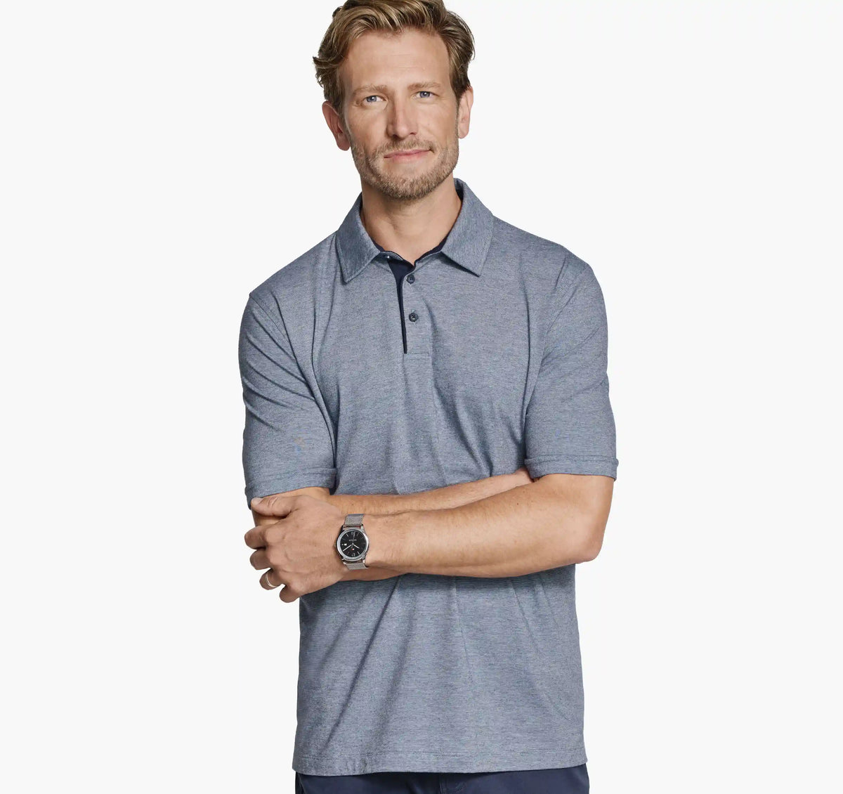 Fine-Stripe Polo - Light Blue/Navy Stripe
