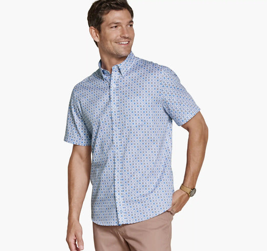 Logan Printed Short-Sleeve Shirt - Blue/Orange Geo Floral